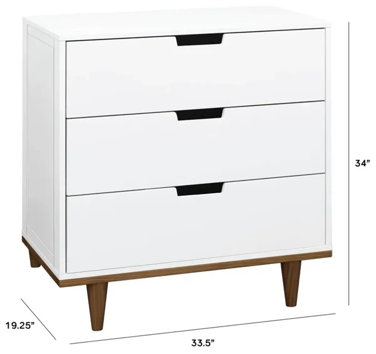 Hivvago Modern Mid-Century Style 3-Drawer Dresser Chest in White Walnut Wood Finish