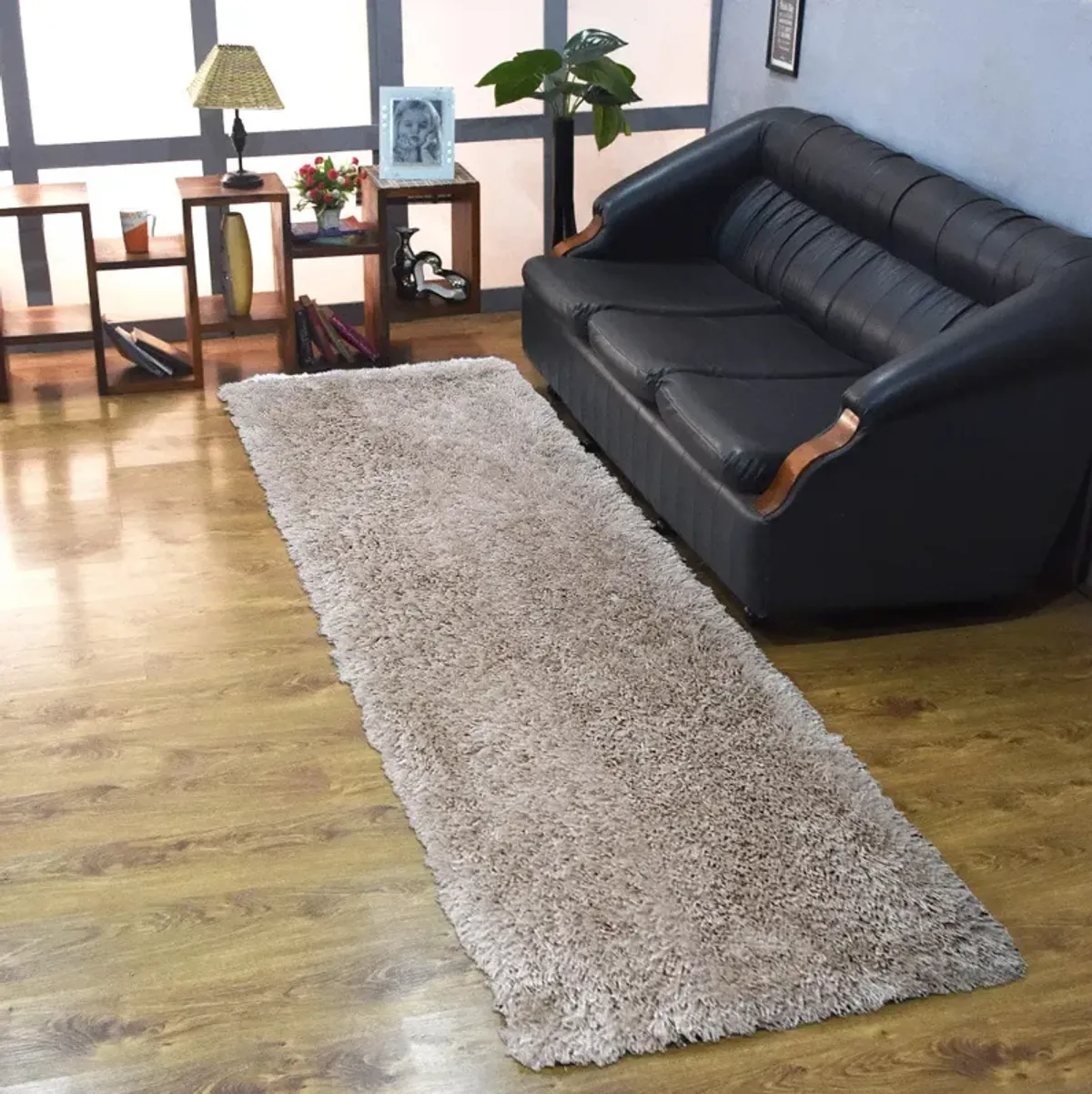 RUGSOTIC CARPETS HAND TUFTED SHAG POLYESTER ECO-FRIENDLY AREA RUGS  - 2'6''x6', Runner, Ivory, Solid Plain Design, High Pile Thick Handmade Anti Skid Area Rugs for Living Room, Bed Room K00111