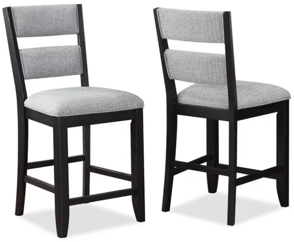 Kara 26 Inch Counter Height Chair Set of 2, Wood Frame, Upholstered, Gray - Benzara