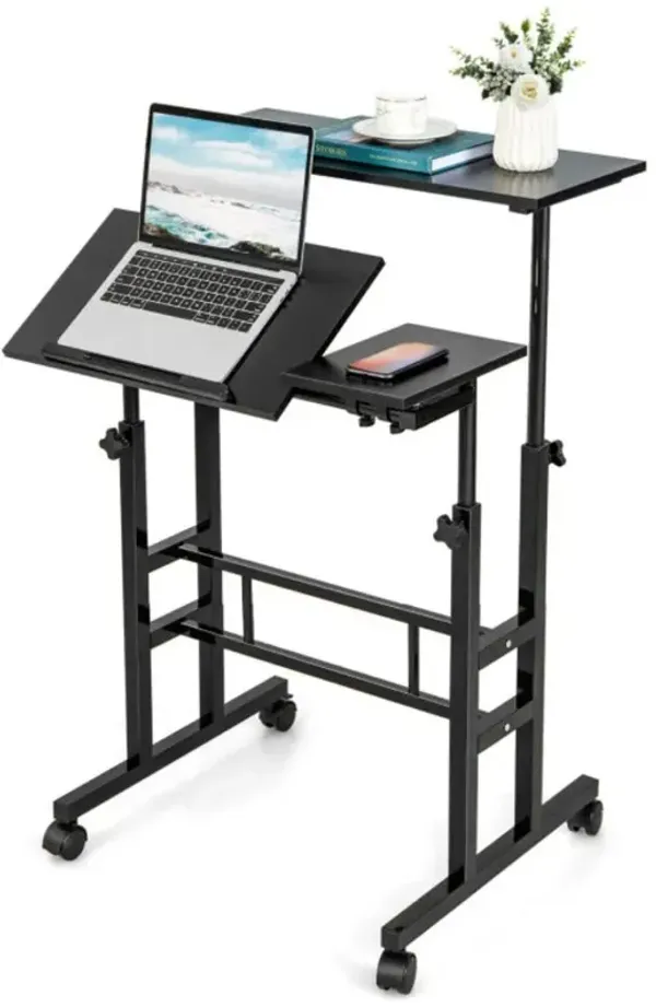 Hivvago Mobile Stand-up Computer Desk Adjustable with 2 Tilting Desktops