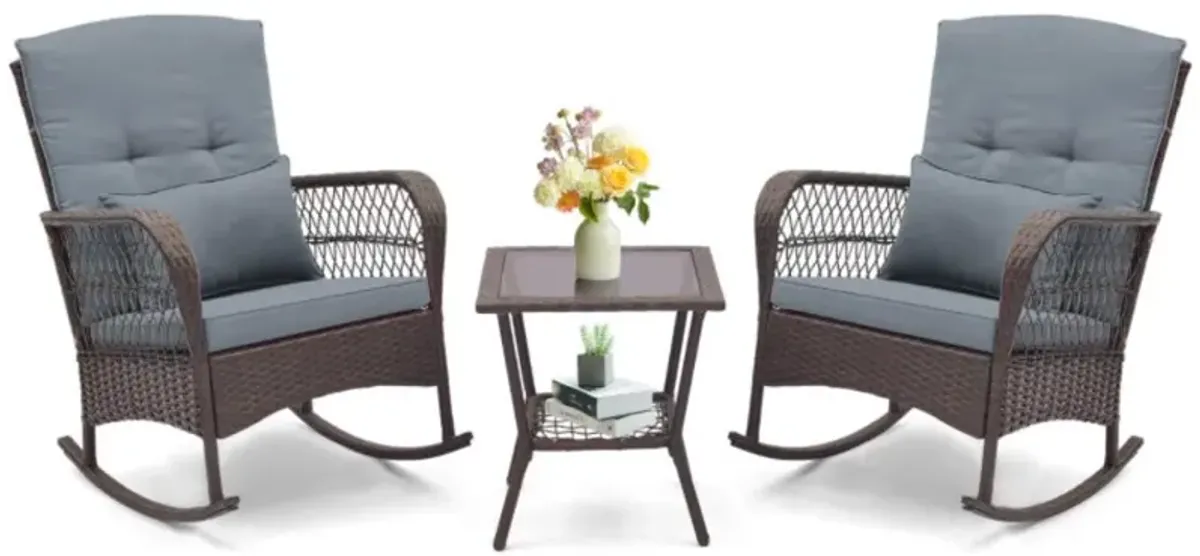 Hivvago 3 Pieces Rocking Bistro Set with 2-Tier Coffee Table