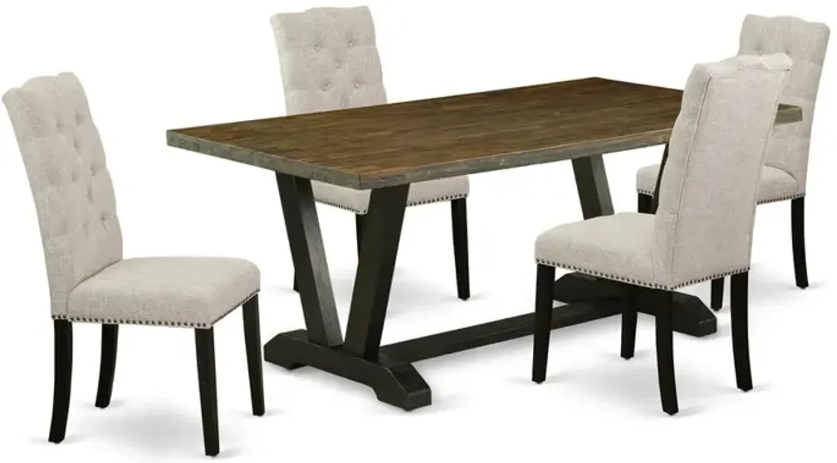 East West Furniture 5-Piece Dining Set Included 4 Kitchen Parson Chair Upholstered Seat and High Button Tufted Chair Back and Rectangular Mid Century Dining Table with Distressed Jacobean Table Top -