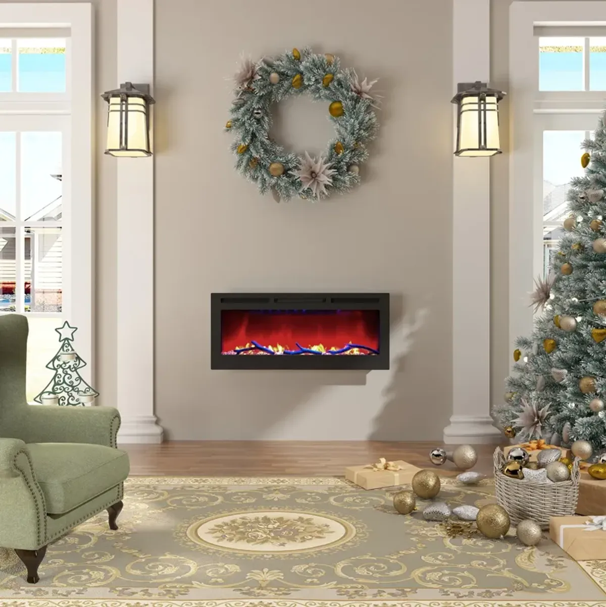 42 Inch 1500W  Versatile Installation Electric Fireplace with Multicolor Flame