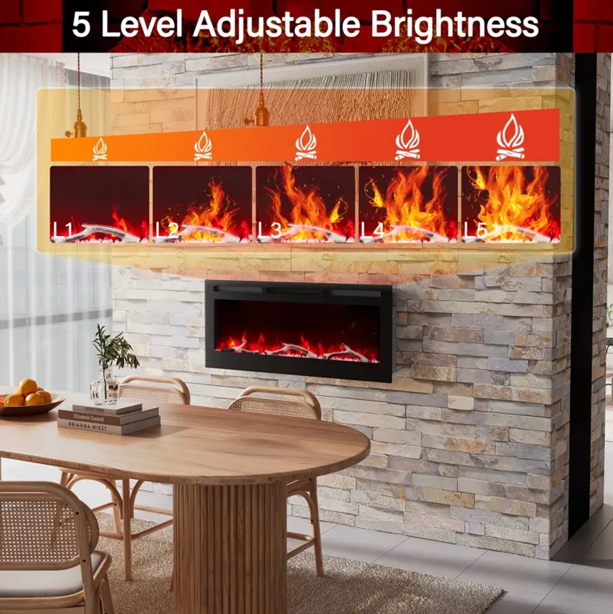 42 Inch 1500W  Versatile Installation Electric Fireplace with Multicolor Flame