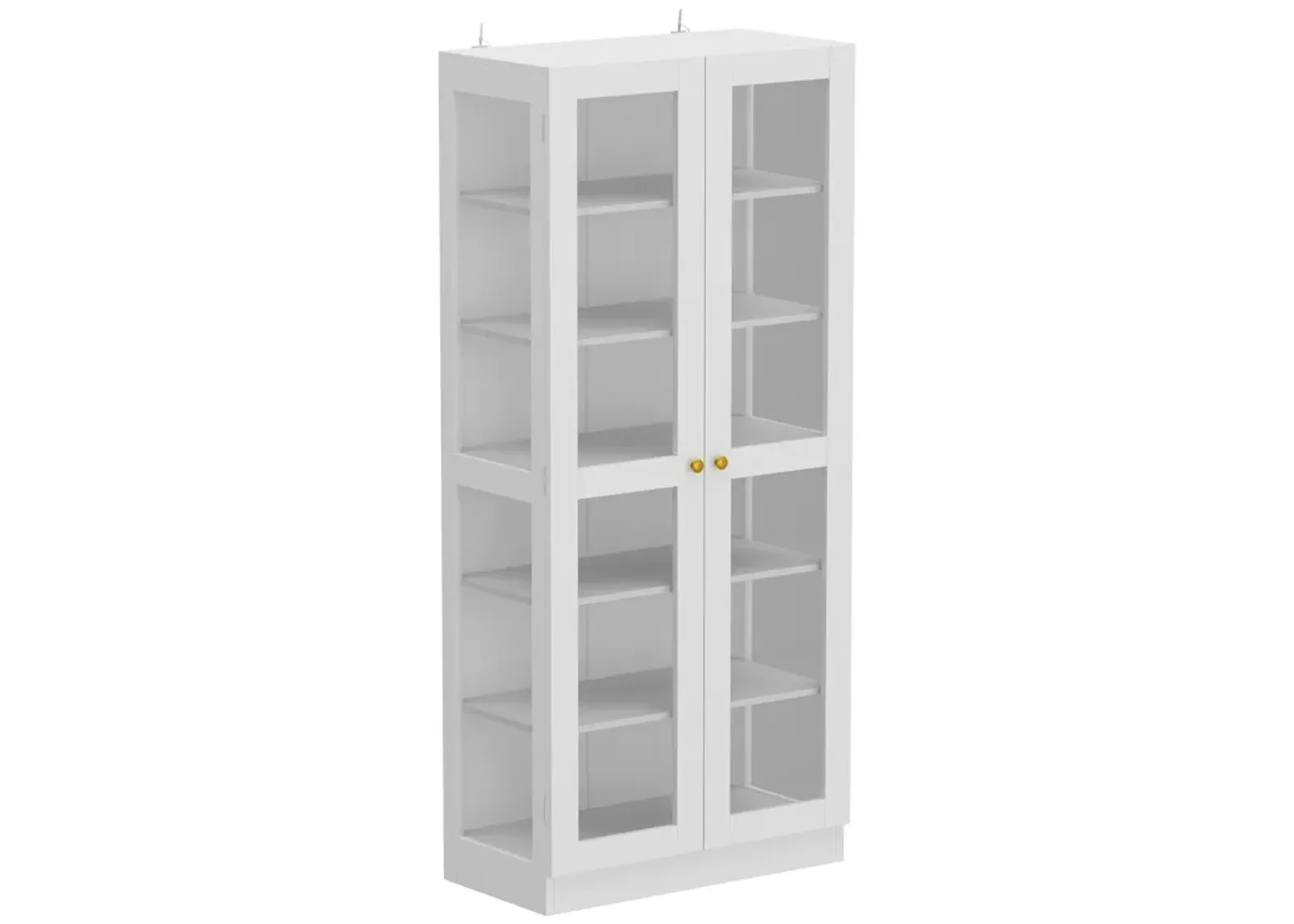 70.9 in. H White Wood 2-Glass Door Accent Cabinet with 6-Tier Shelves Kitchen Pantry Cupboard Storage Cabinet