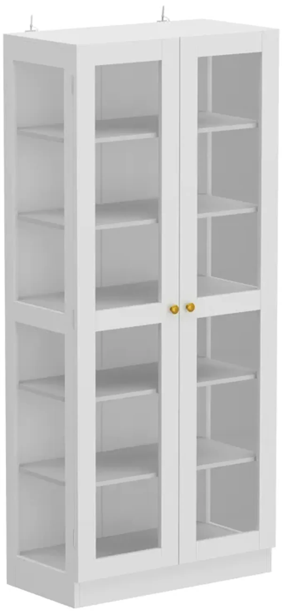 70.9 in. H White Wood 2-Glass Door Accent Cabinet with 6-Tier Shelves Kitchen Pantry Cupboard Storage Cabinet