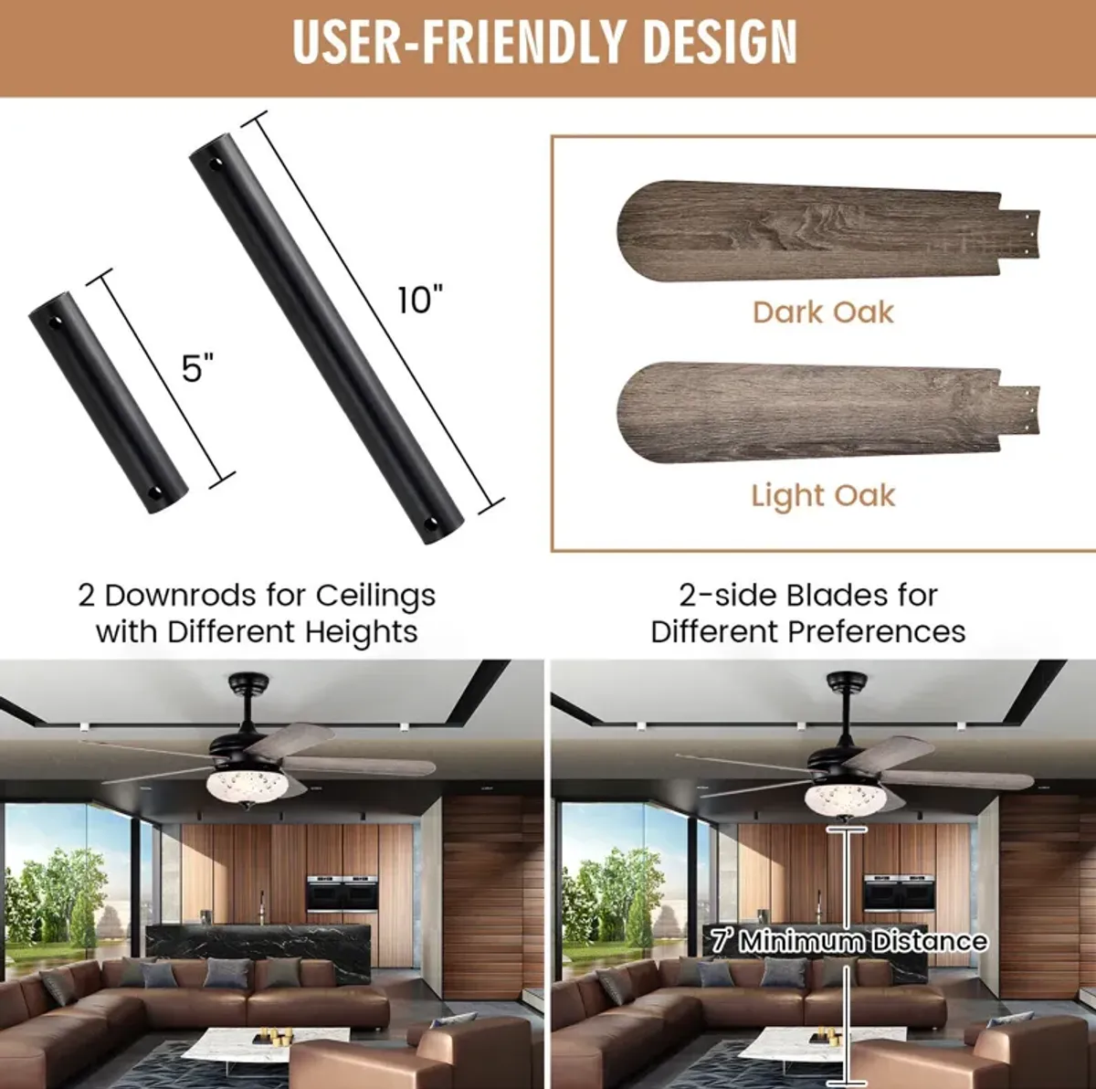 52 Inches Ceiling Fan with Remote Control