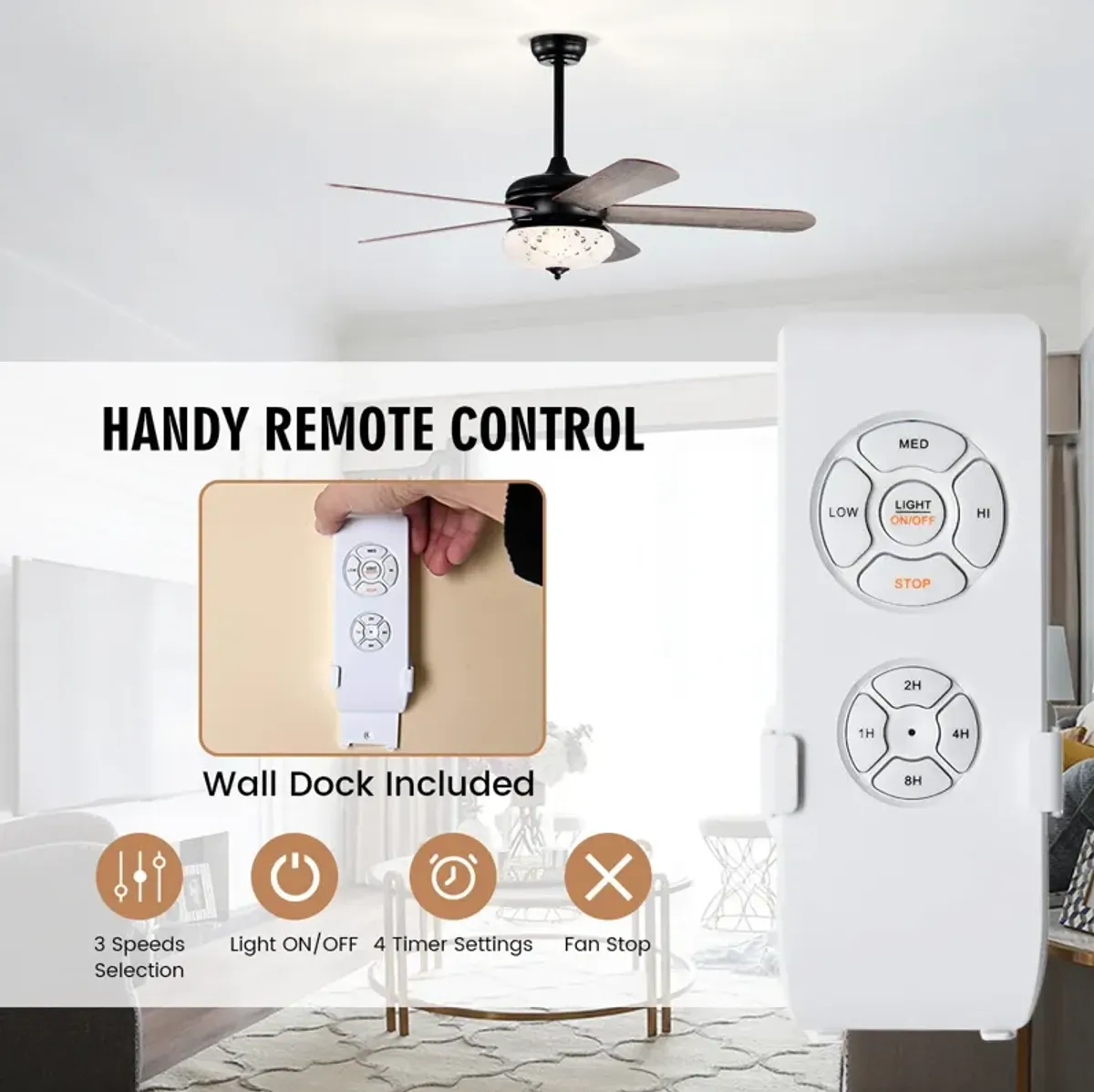 52 Inches Ceiling Fan with Remote Control