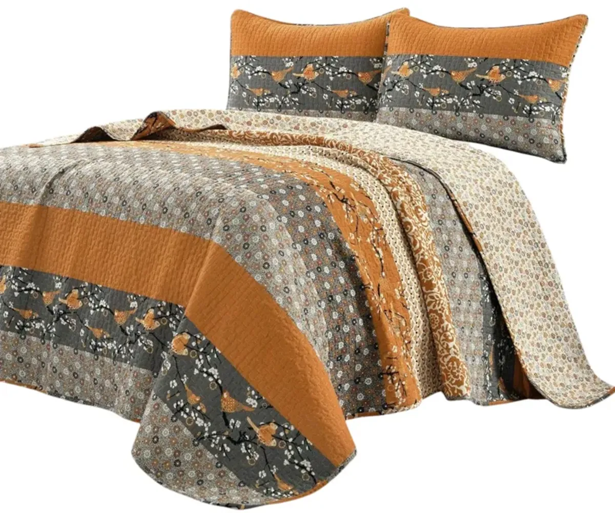 Bohemian Floral Birds Reversible Quilt Set – Lightweight and Cozy Bedding