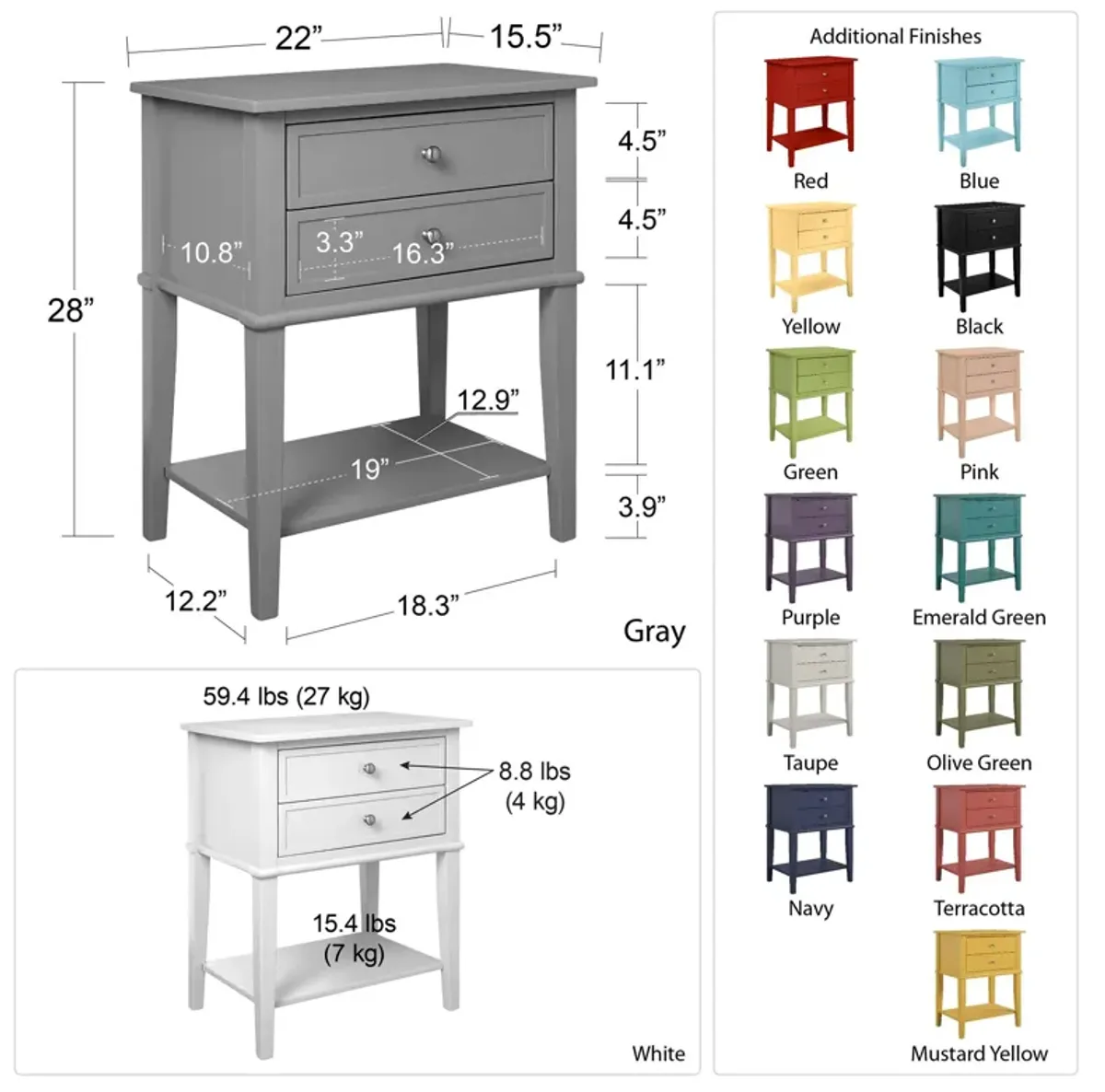 Ameriwood Home Franklin Accent Table with 2 Drawers