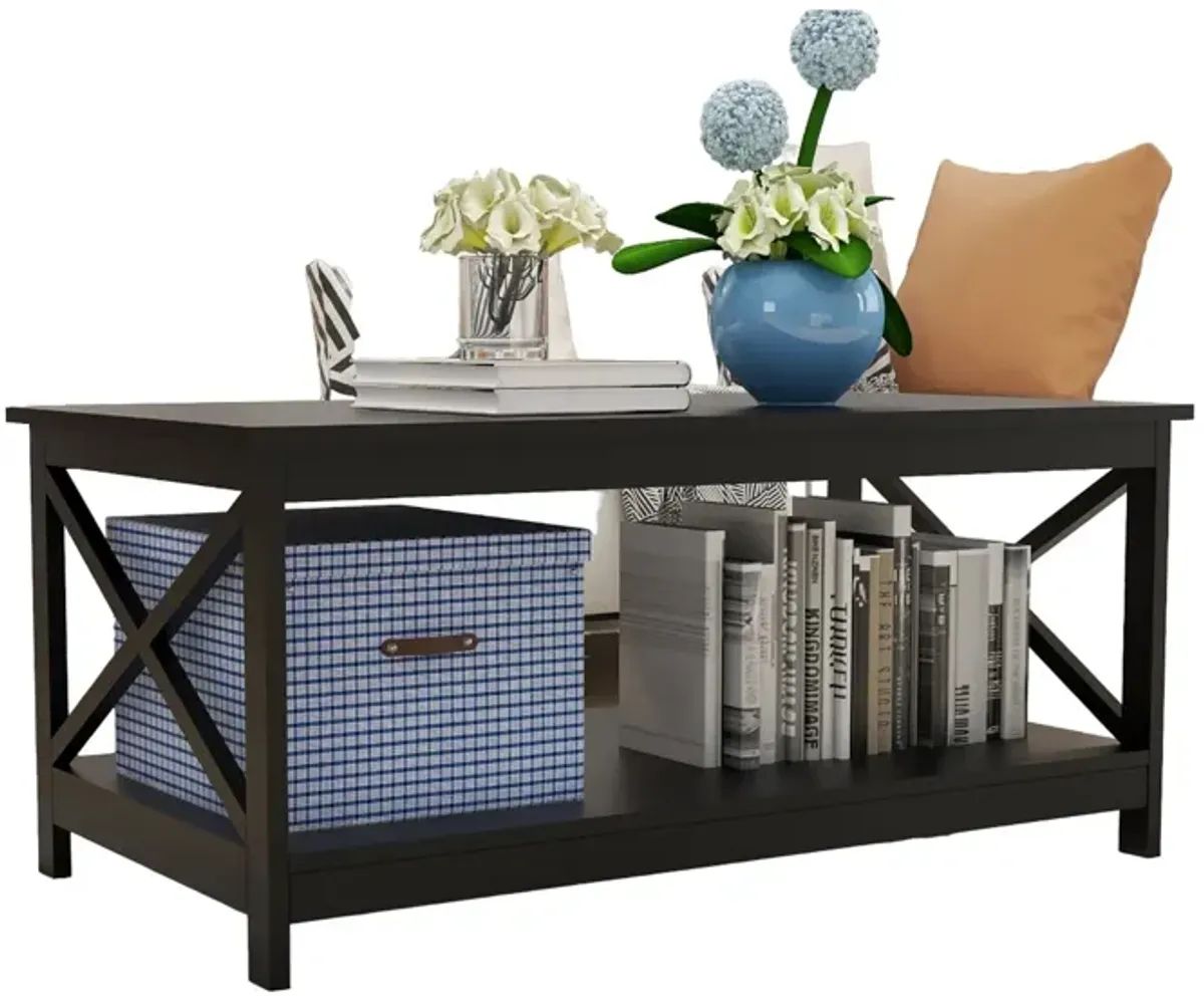 Coffee Table Oxford End Table-Black Color: Sleek and Modern Design, Perfect for Living Room DÃ©cor, 2-tier Storage, Sturdy Construction, 40x20x18 inches