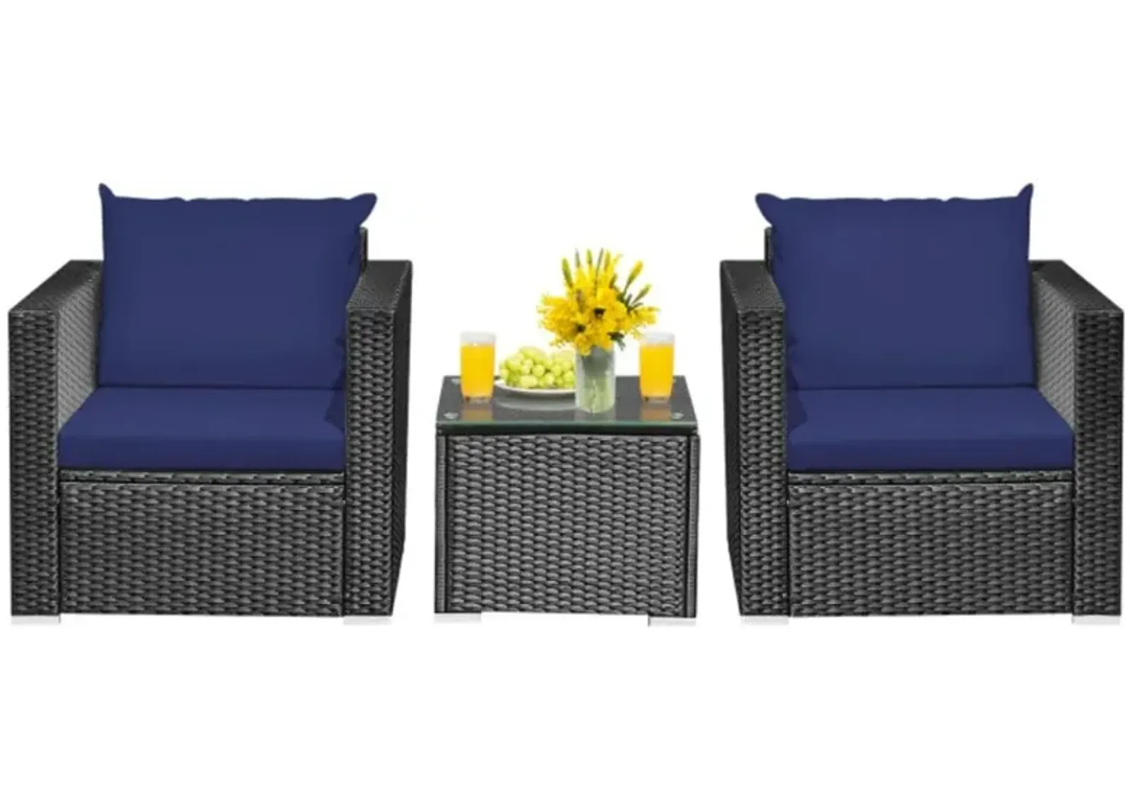 Hivvago 3 Pieces Patio Wicker Conversation Set with Cushion