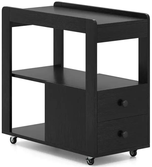 Compact Sofa Side Table with 2 Drawers and Open Shelves for Organization
