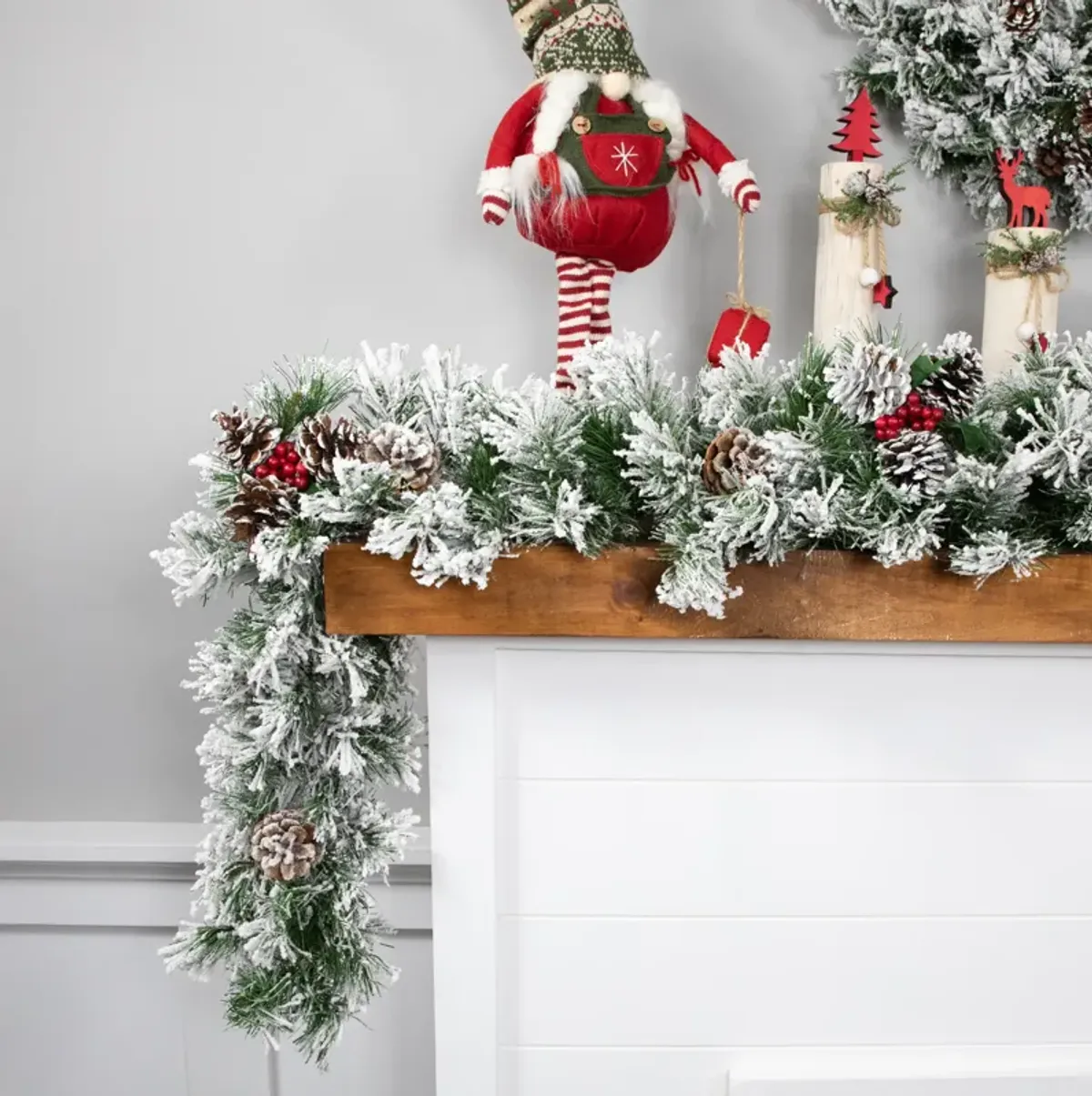 6.75' x 12" Flocked Angel Pine and Pine Cones Artificial Christmas Garland - Unlit