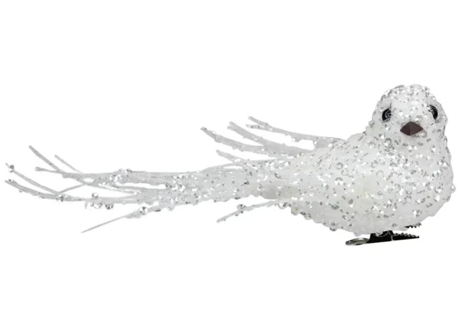 7.5" White and Silver Sequined Bird Christmas Ornament with Clip