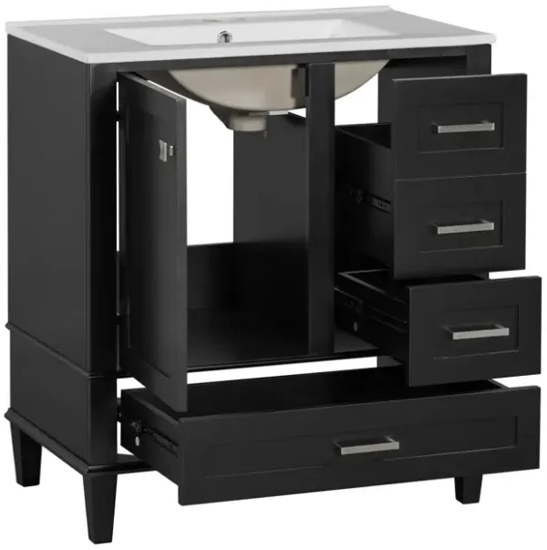 Whisen 30 in. Bathroom Storage Cabinet Bathroom Vanity with Ceramic Sink, Soft Close Door and 3 Drawers