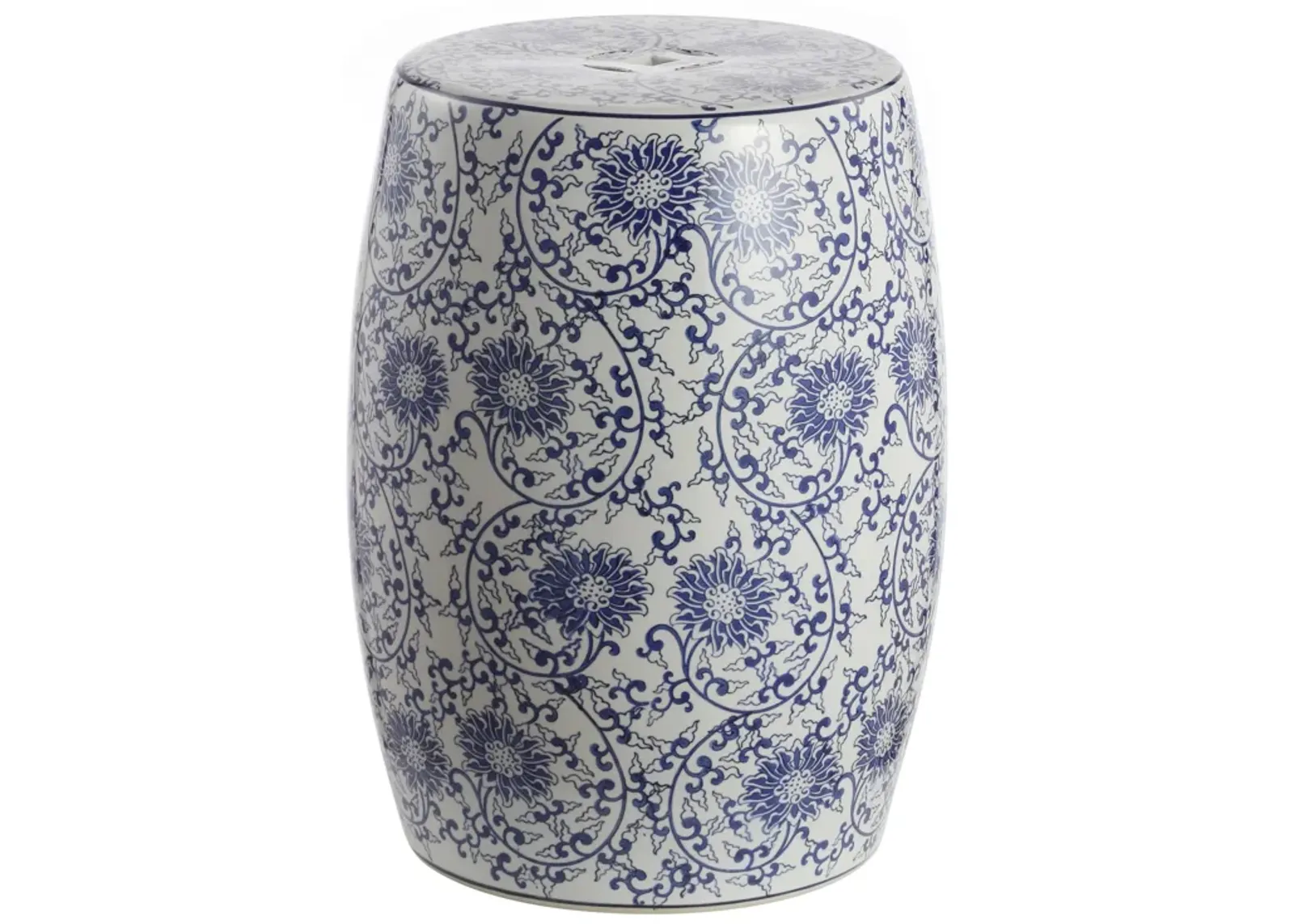 Lotus Blossom Chinoiserie Ceramic Drum Garden Stool