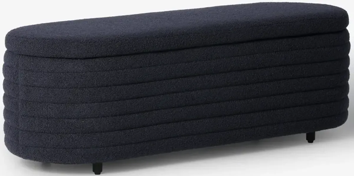 WestinTrends 54" Wide Mid-Century Modern Upholstered Teddy Sherpa Tufted Oval Storage Ottoman Bench