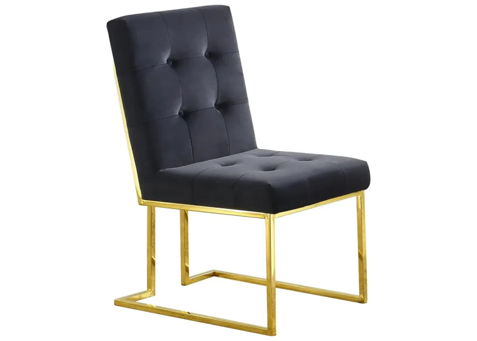 Modern Velvet Dining Chair Set Of 2, Tufted Design And Gold Finish Stainless Base