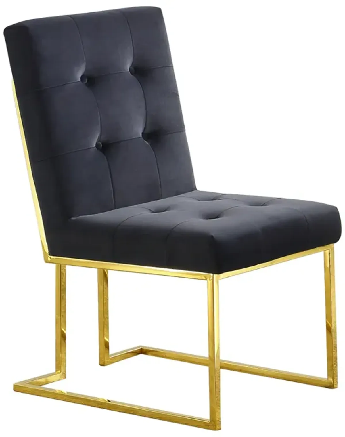 Modern Velvet Dining Chair Set Of 2, Tufted Design And Gold Finish Stainless Base