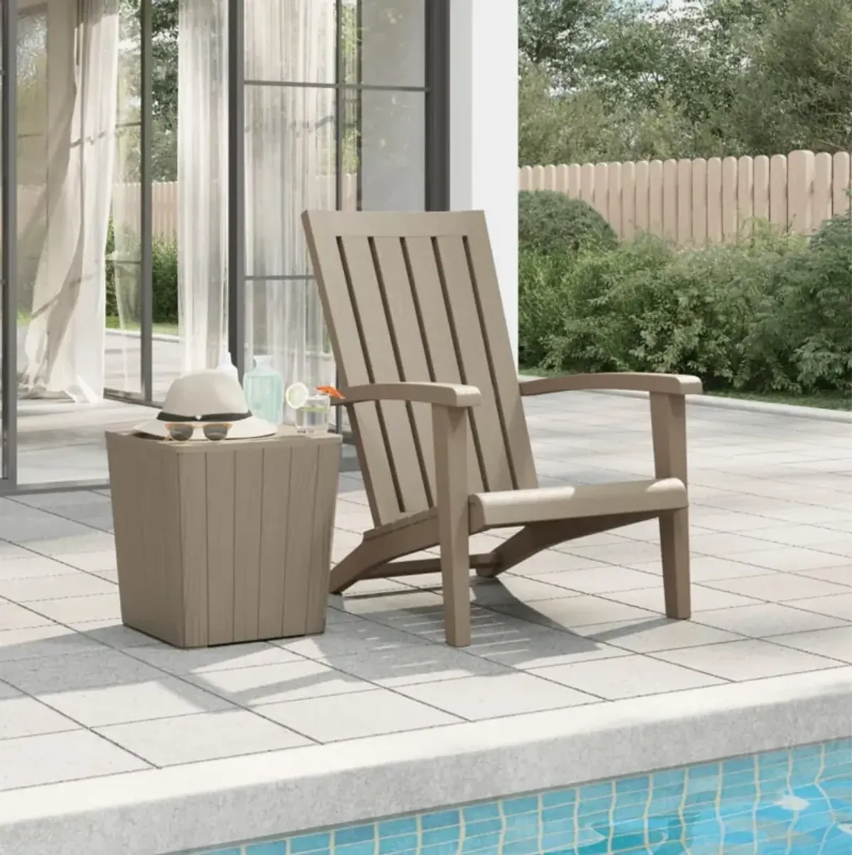 vidaXL Patio Adirondack Chair - Light Brown - Durable Polypropylene Material - UV & Weather-Resistant - Imitation Wood Texture Design - Comfortable Armrests & Backrest