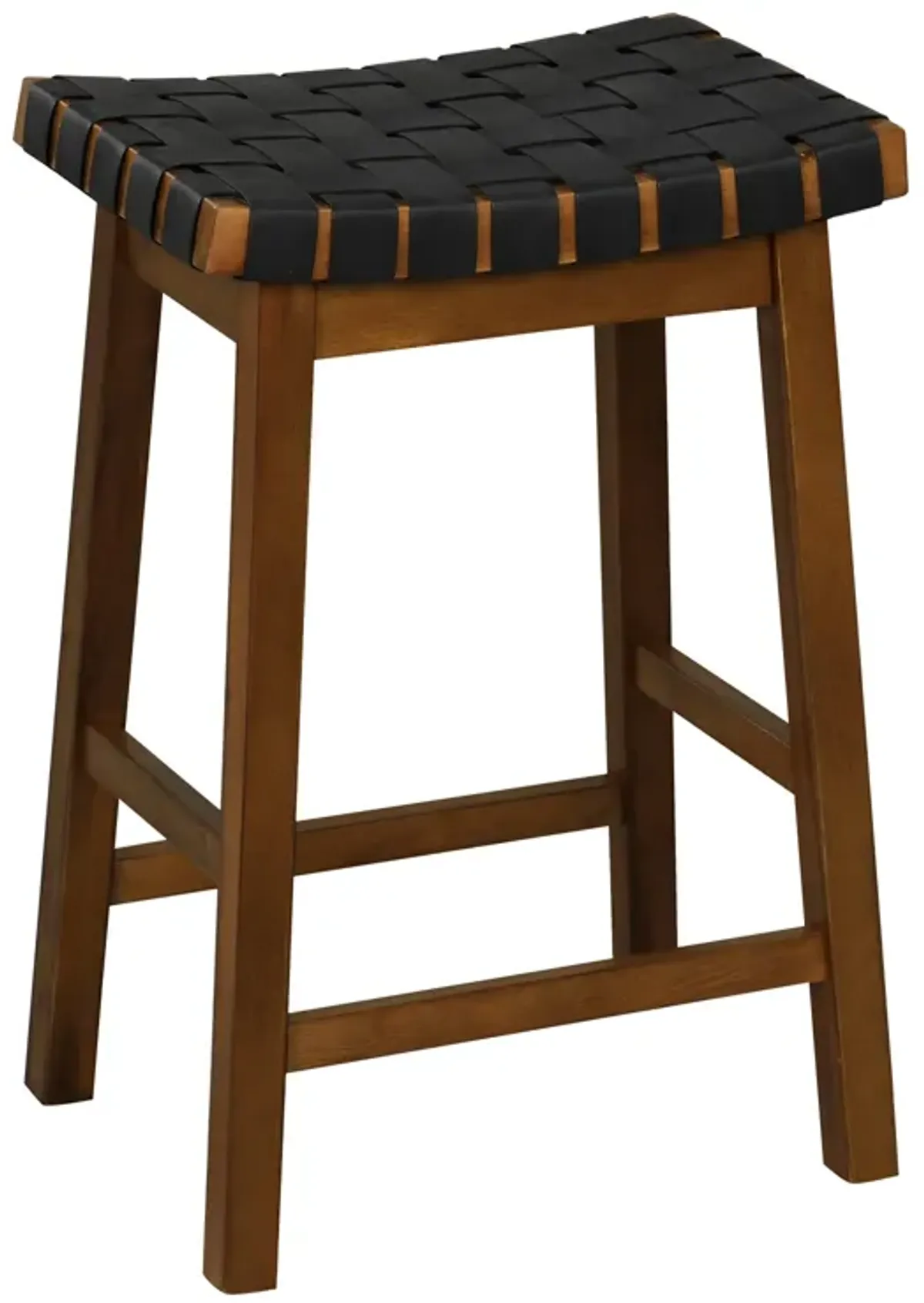 Faux PU Leather Bar Height Stools Set of 2 with Woven Curved Seat