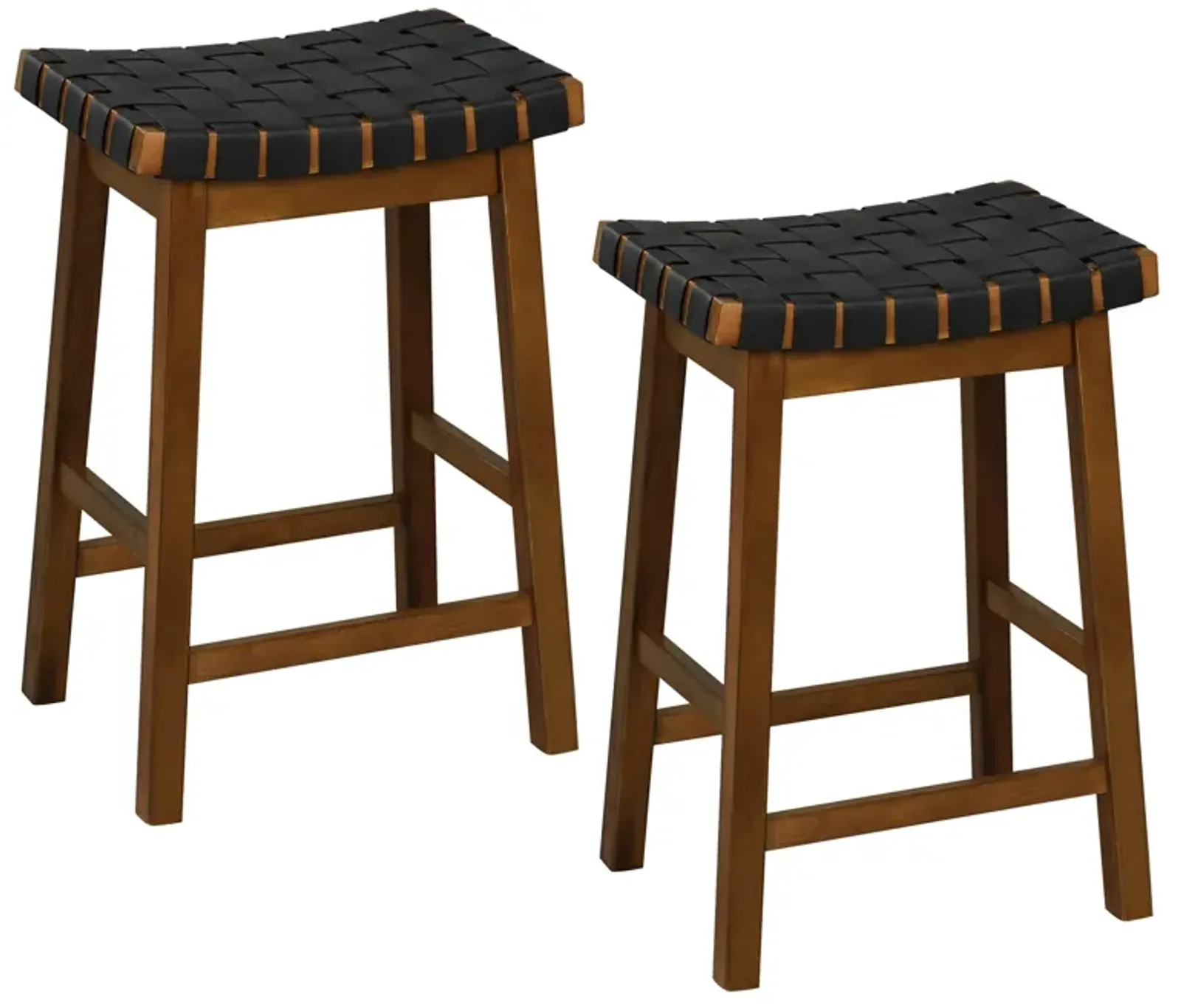 Faux PU Leather Bar Height Stools Set of 2 with Woven Curved Seat