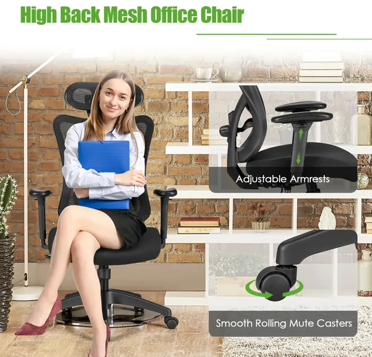 Costway Ergonomic High Back Mesh Office Chair w/ Adjustable Lumbar Support