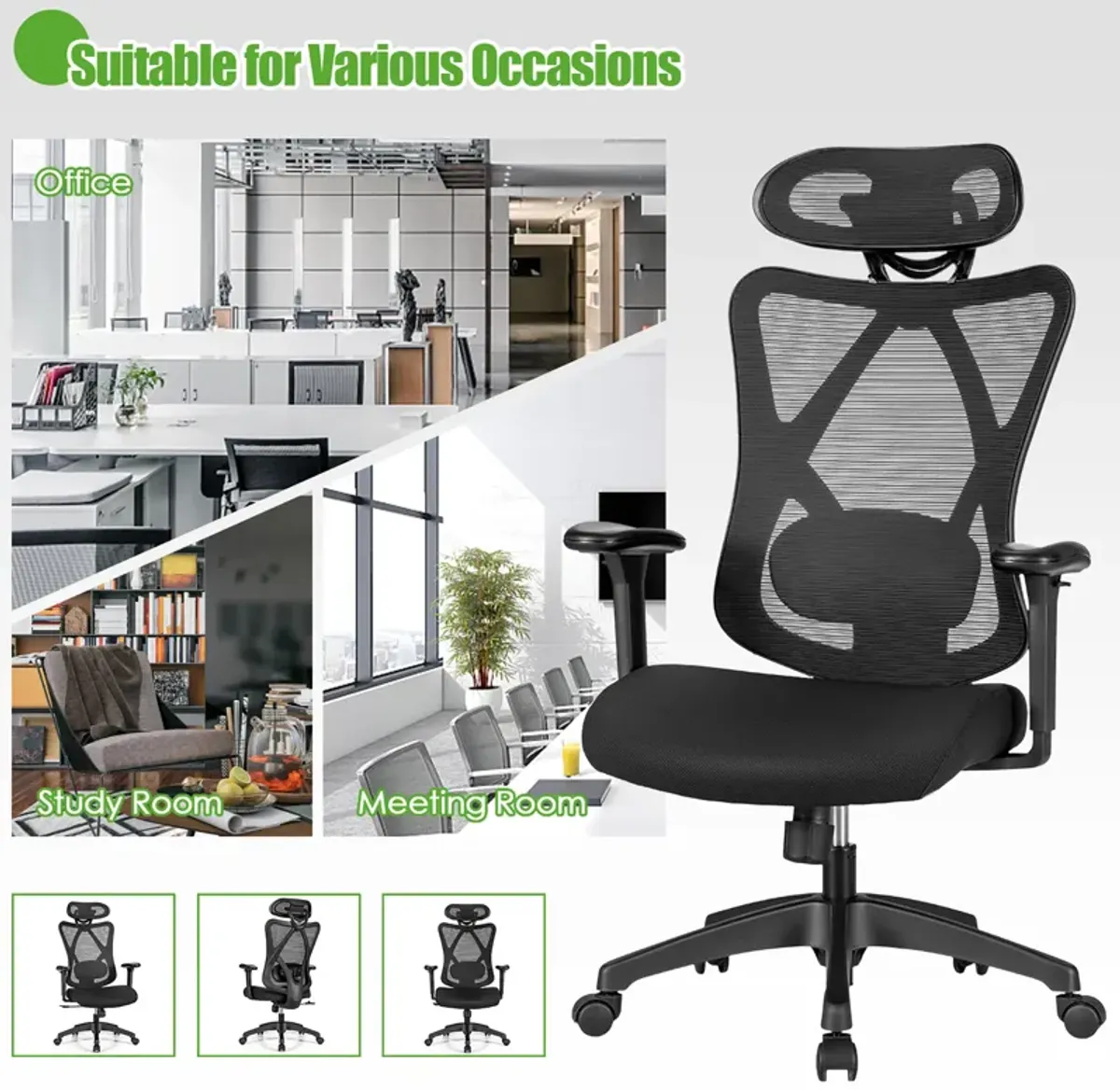 Costway Ergonomic High Back Mesh Office Chair w/ Adjustable Lumbar Support