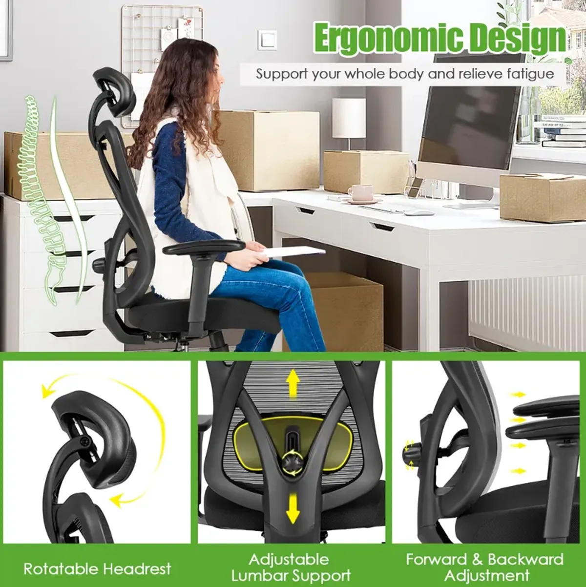 Costway Ergonomic High Back Mesh Office Chair w/ Adjustable Lumbar Support