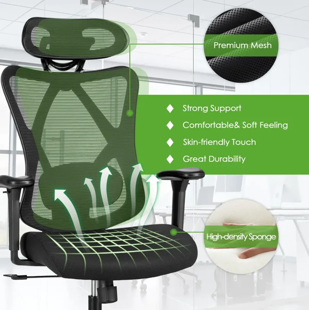 Costway Ergonomic High Back Mesh Office Chair w/ Adjustable Lumbar Support