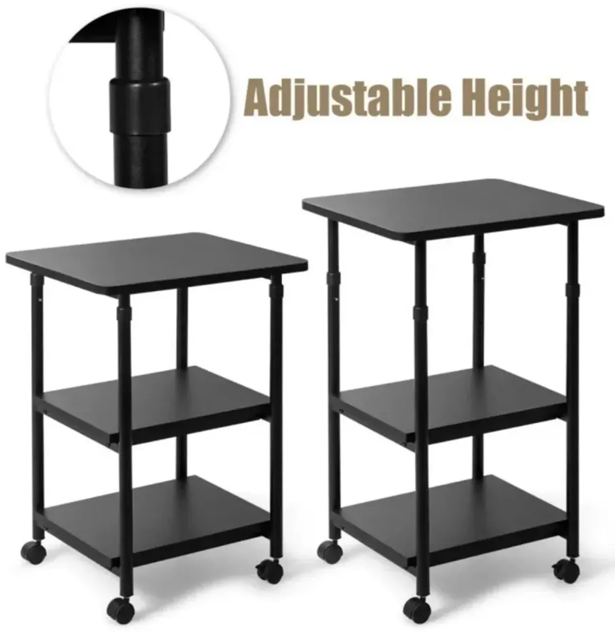 Hivvago 3-tier Adjustable Printer Stand with 360Â° Swivel Casters