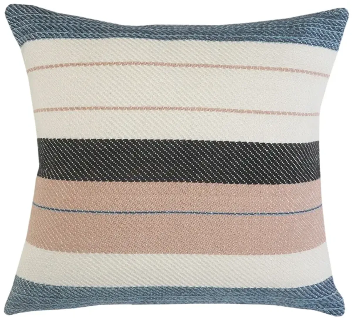 24" Blue and Pink Striped Square Outdoor Throw Pillow