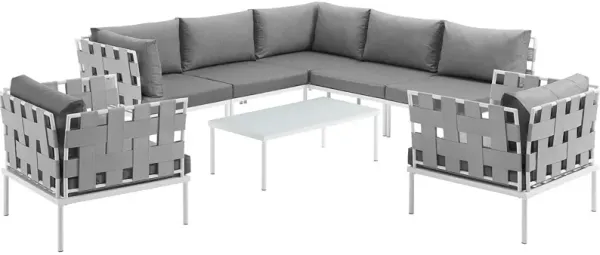 Harmony 8 Piece Outdoor Patio Aluminum Sectional Sofa Set - White Gray