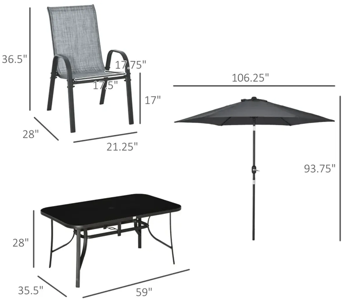 Grey Alfresco Dining: 8-Piece Outdoor Set with Adjustable Umbrella