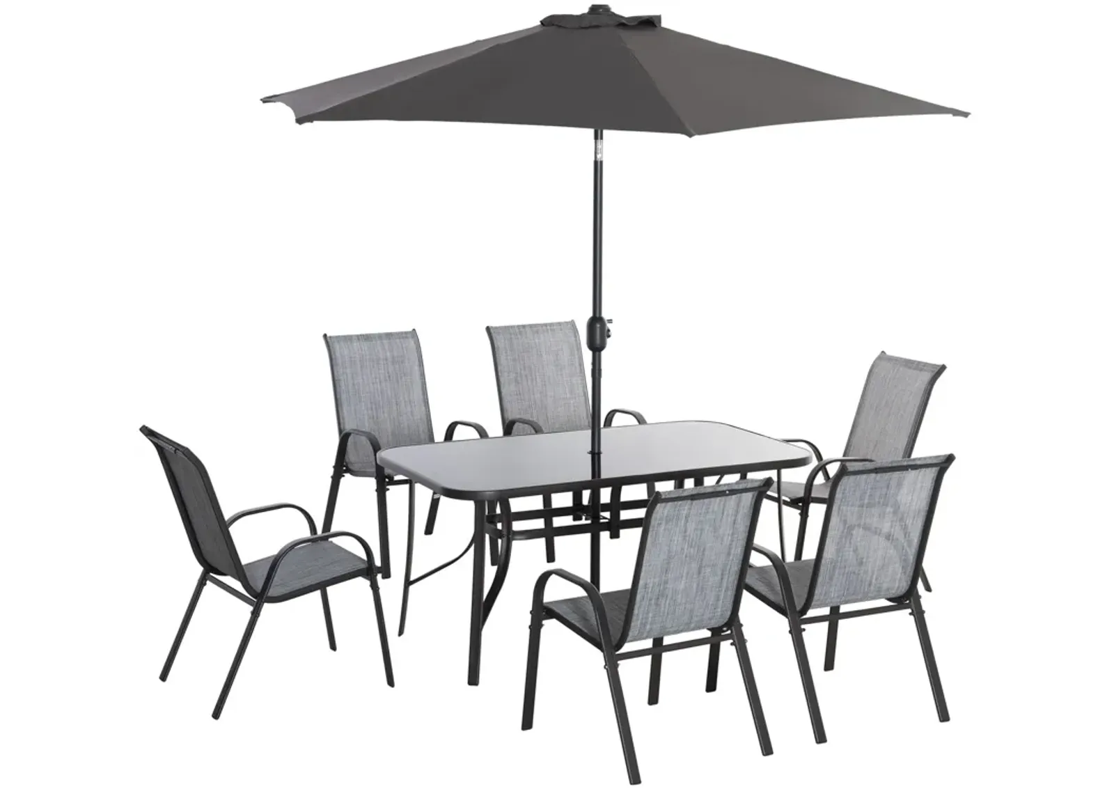 Grey Alfresco Dining: 8-Piece Outdoor Set with Adjustable Umbrella