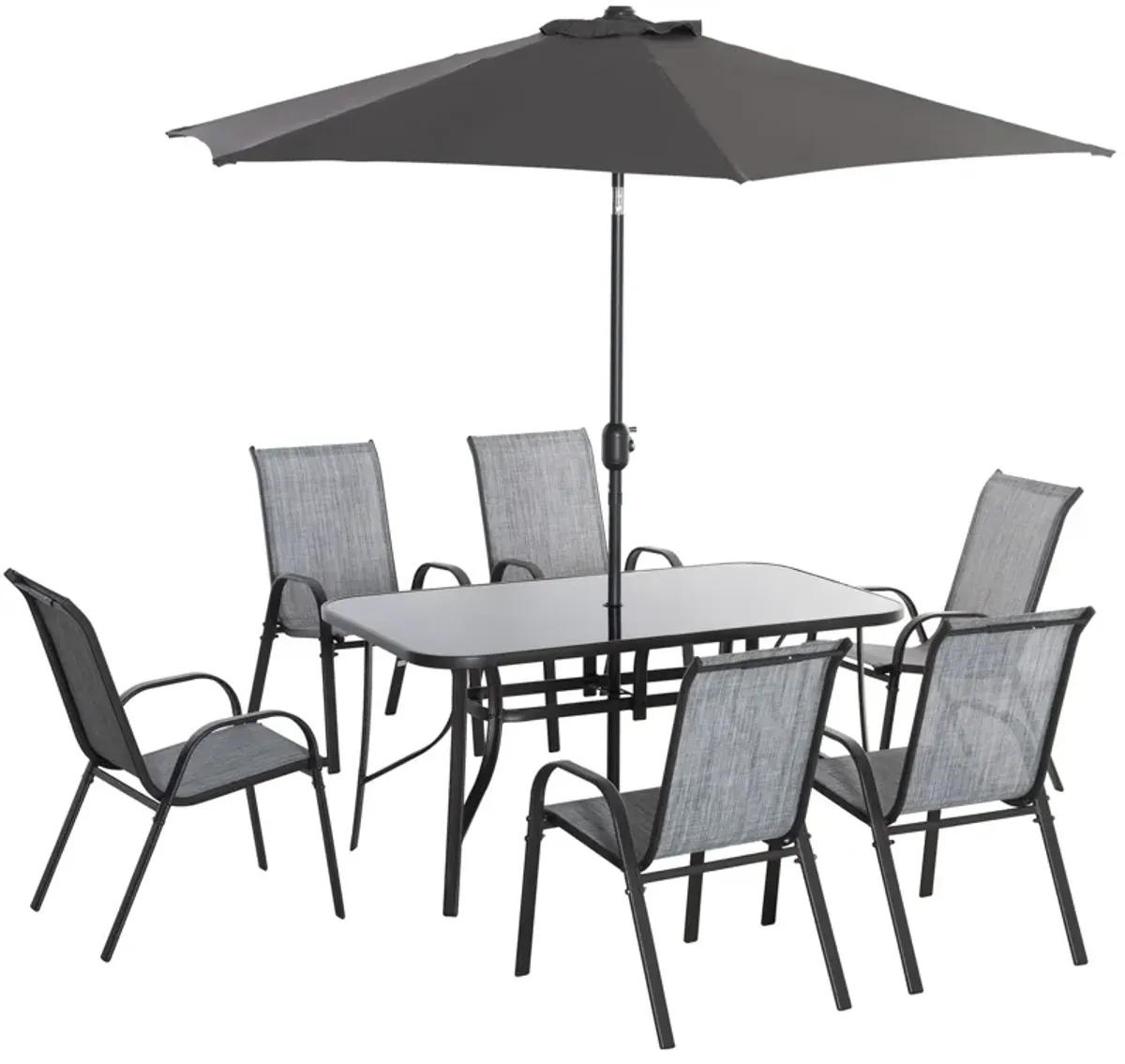 Grey Alfresco Dining: 8-Piece Outdoor Set with Adjustable Umbrella