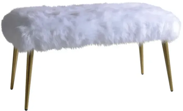 Faux Fur Bench with Upholstered Seat for Glam Bedroom or Living Room