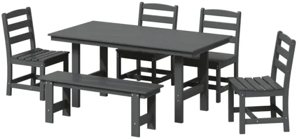 WestinTrends 6-Piece Outdoor HDPE Rectangular Patio Dining Table Set with Bench