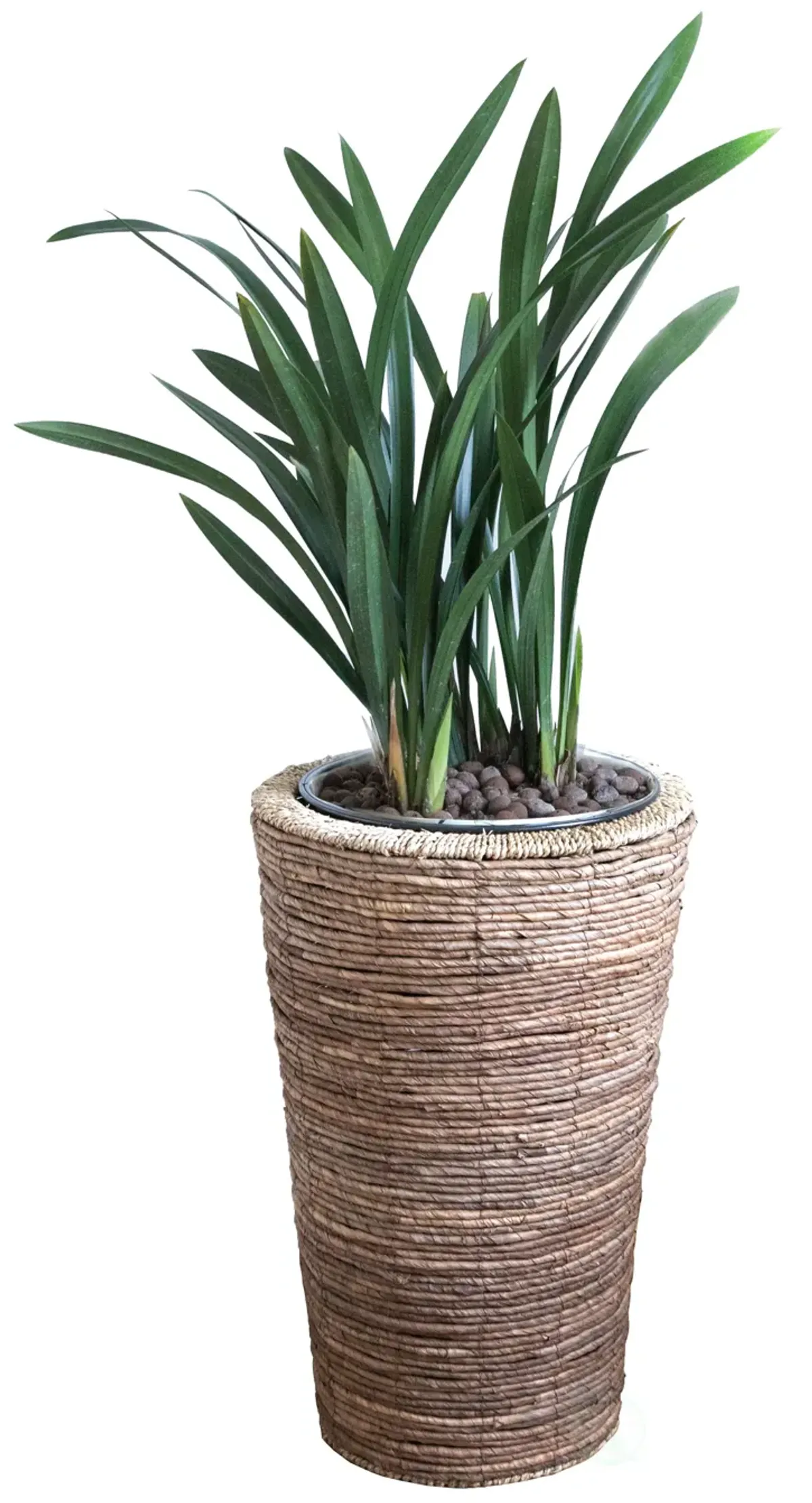 Wicker Banana Rope Tall Floor Planter with Metal Pot, Large