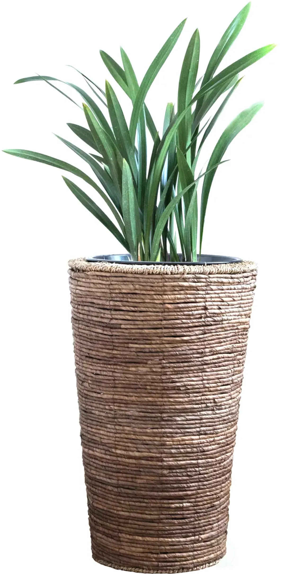 Wicker Banana Rope Tall Floor Planter with Metal Pot, Large