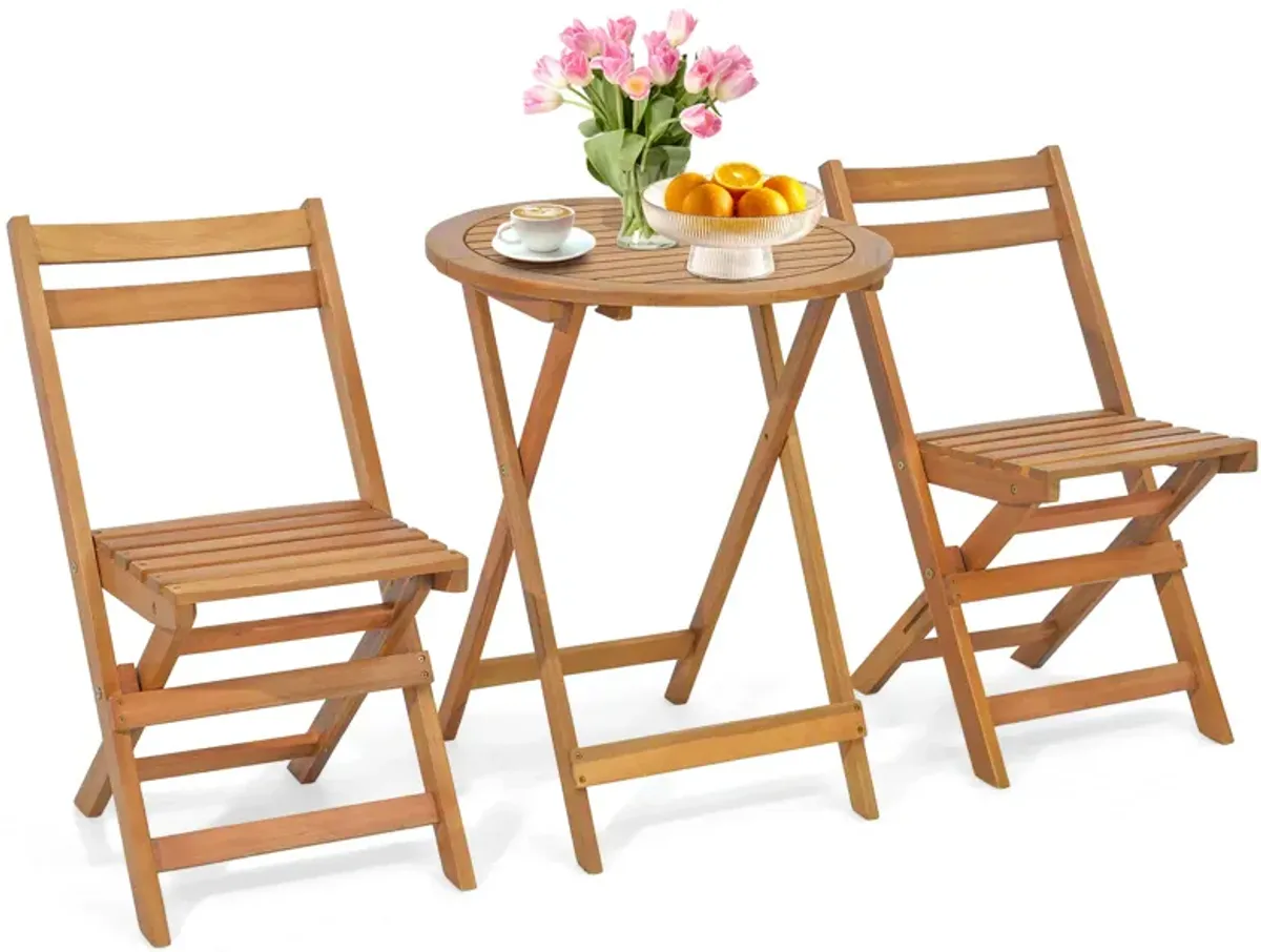 3 Pieces Folding Patio Bistro Set with Slatted Tabletop