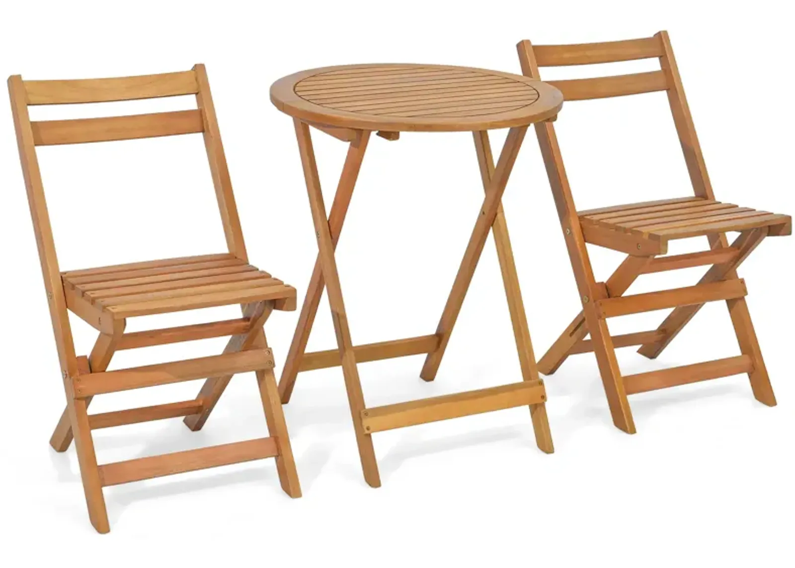 3 Pieces Folding Patio Bistro Set with Slatted Tabletop