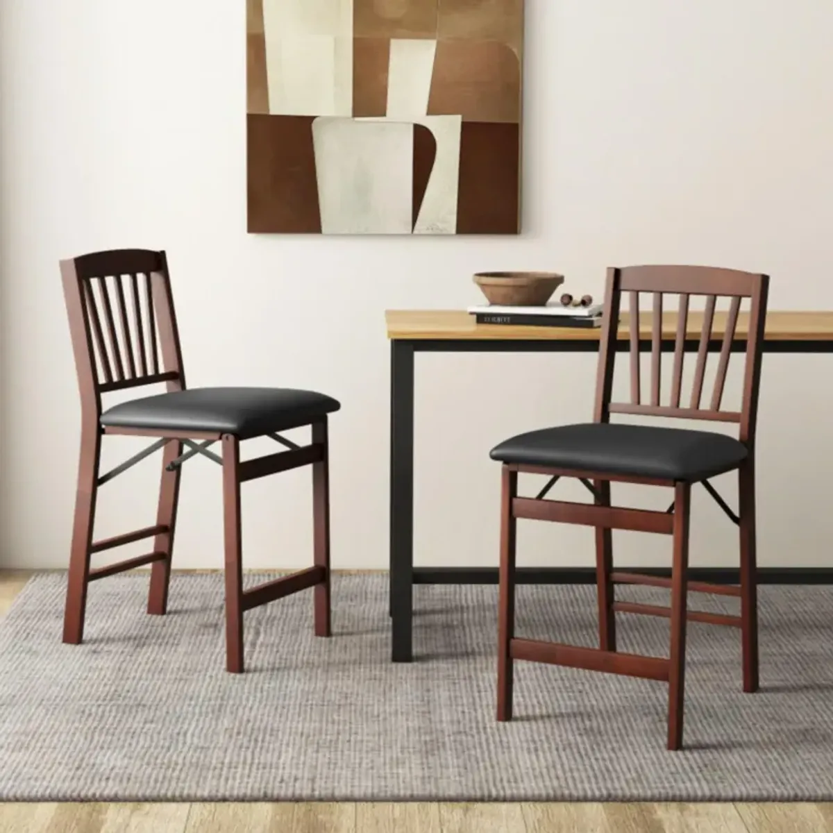 Hivvago Set of 2 Counter Height Chairs Folding Kitchen Island Stool with Padded Seat