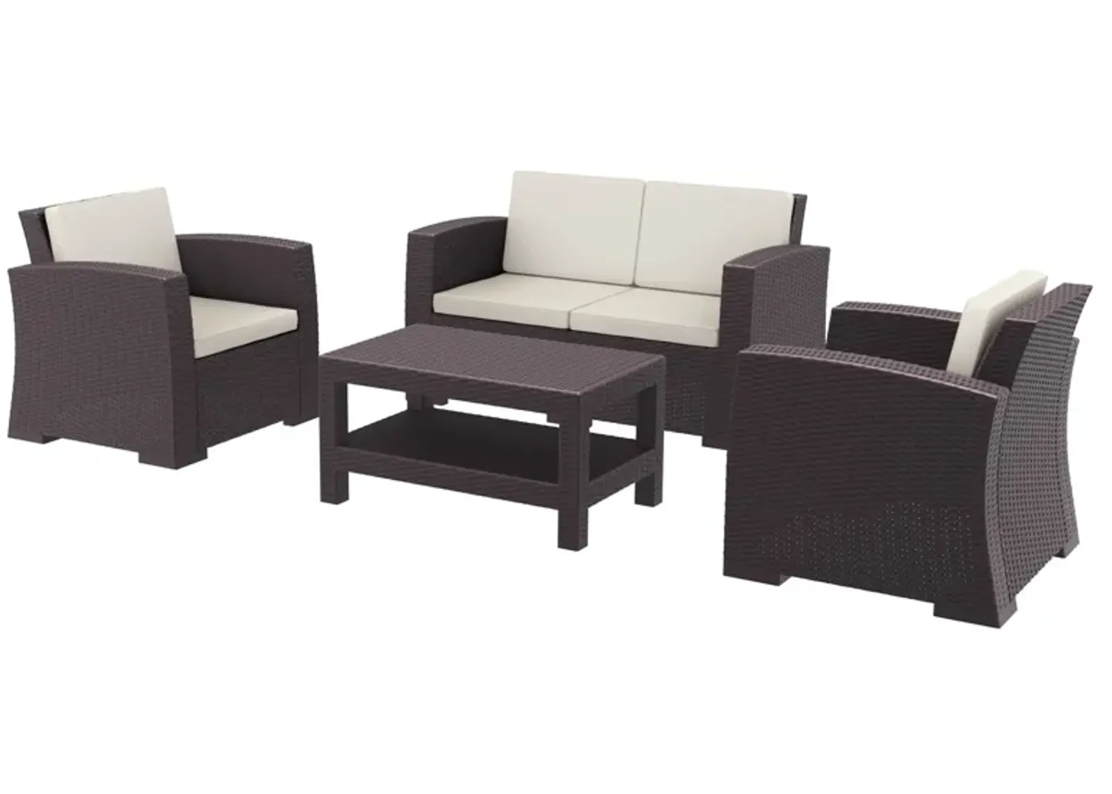 4 Piece Brown Outdoor Patio Conversation Set with Natural Sunbrella Cushion 55"