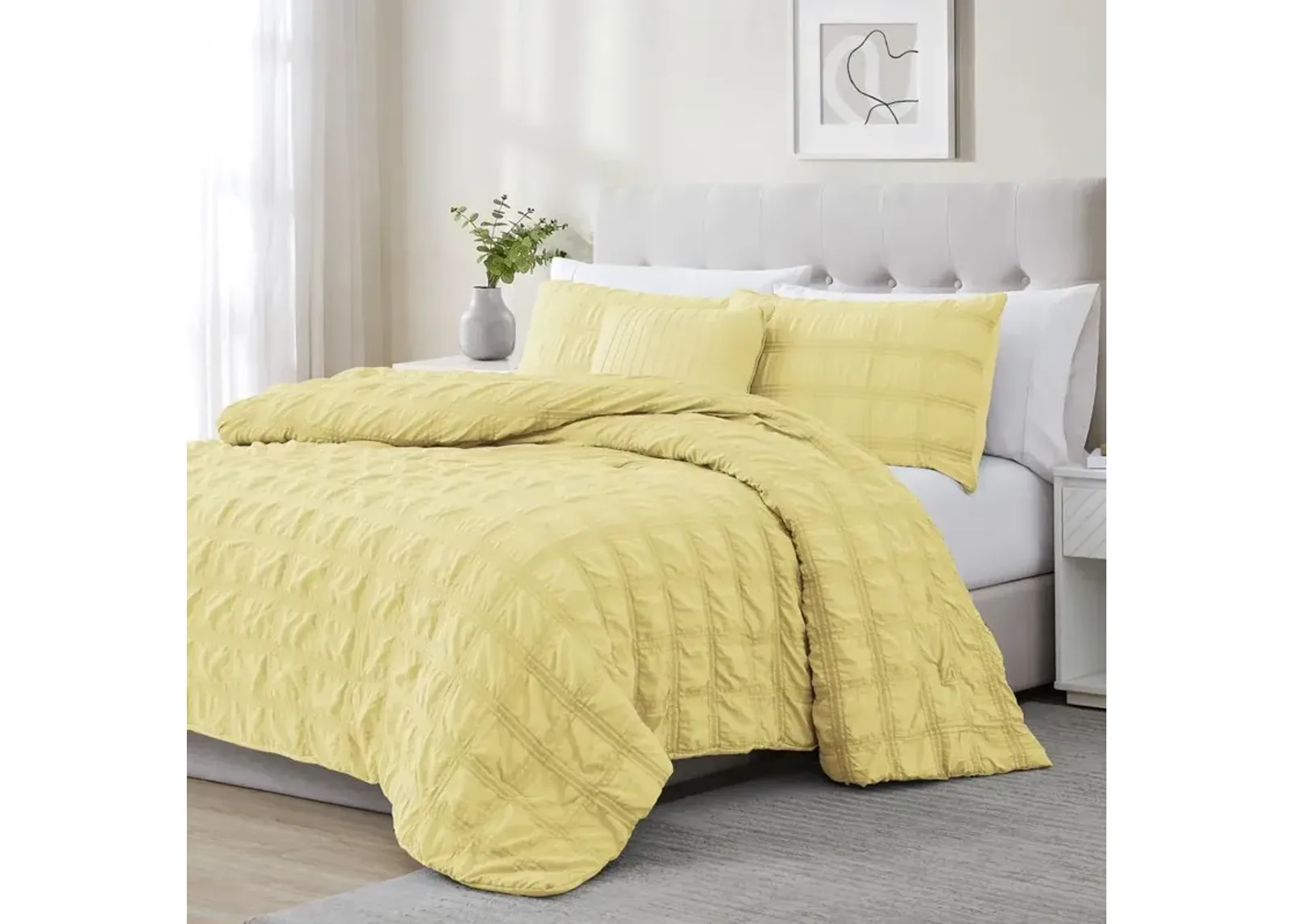 Ramallah Eliza Seersucker Comforter Set - 4-Piece - King 86x102", Yellow