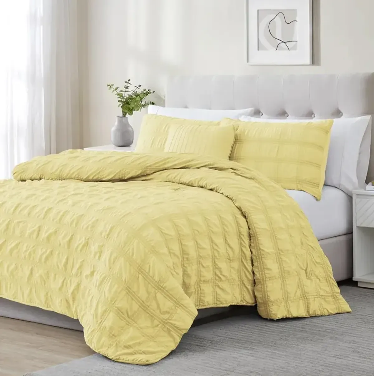 Ramallah Eliza Seersucker Comforter Set - 4-Piece - King 86x102", Yellow