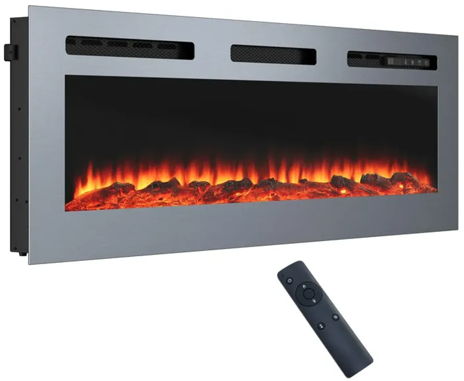 MONDAWE 50 Inch Stainless Steel Recessed Electric Fireplace with Remote Control and Timing Function