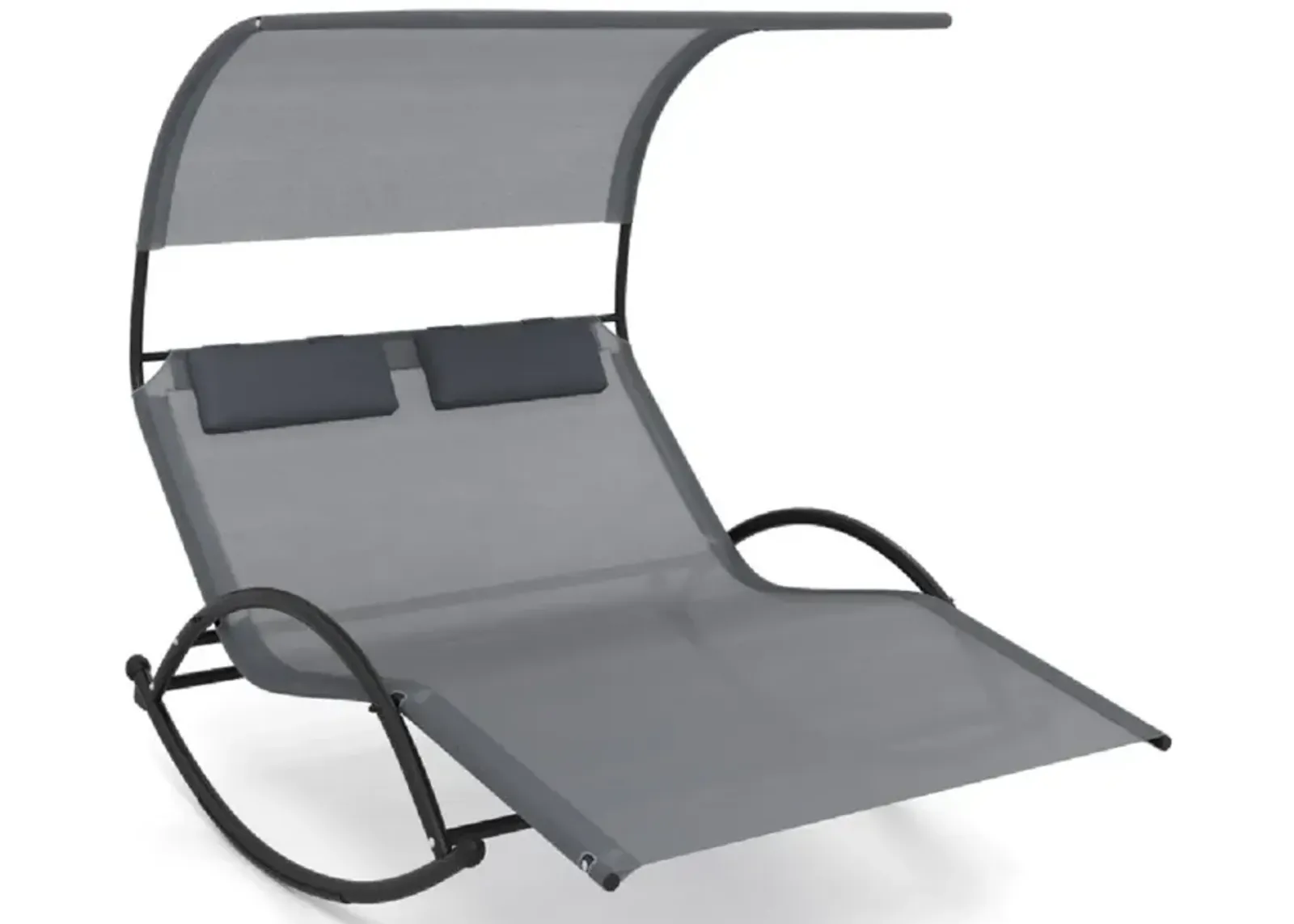 Outdoor Dual Rocker Sunbed – 2-Person Canopied Patio Lounger with Detachable Headrests