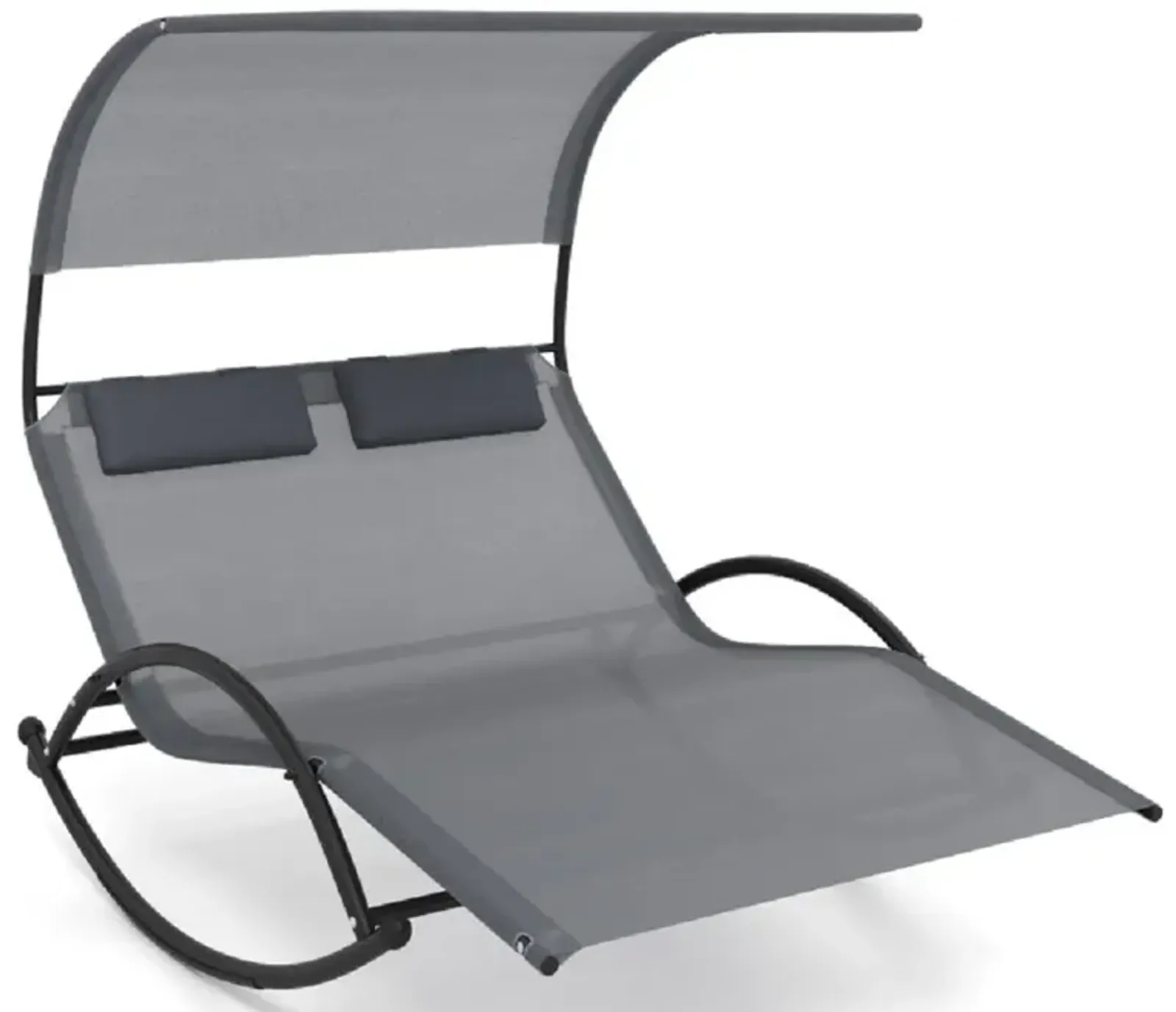 Outdoor Dual Rocker Sunbed – 2-Person Canopied Patio Lounger with Detachable Headrests